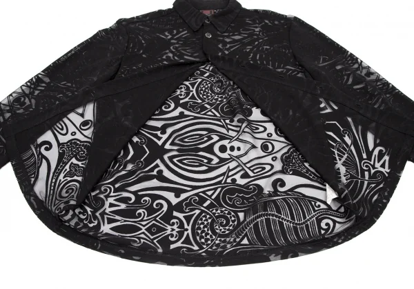 ジャンポールゴルチエ クラシックJean Paul GAULTIER CLASSIQUE オパール加工総柄シースルーレーヨンシャツ 黒48 K-120712_008