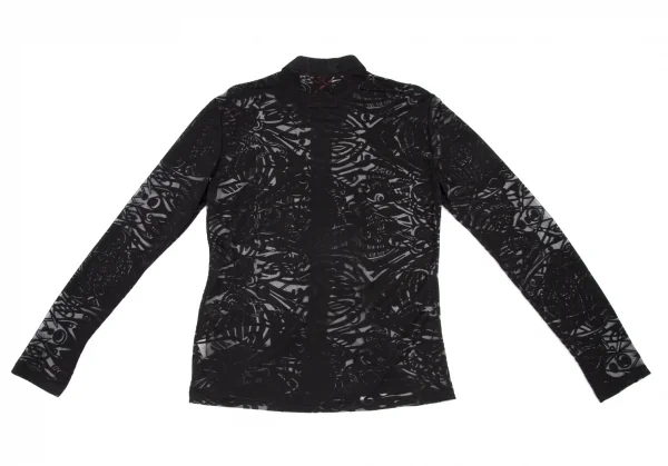 ジャンポールゴルチエ クラシックJean Paul GAULTIER CLASSIQUE オパール加工総柄シースルーレーヨンシャツ 黒48 K-120712_009