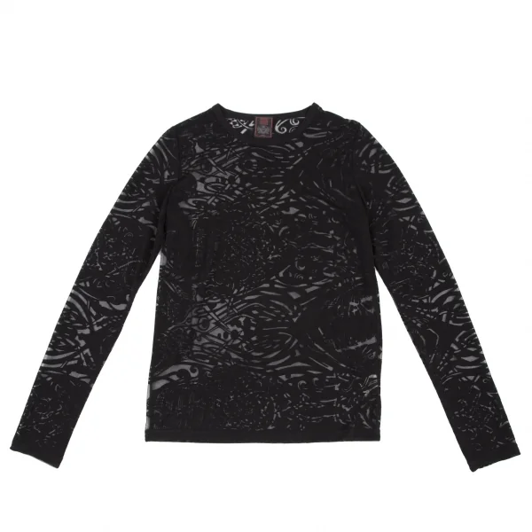 ジャンポールゴルチエ クラシックJean Paul GAULTIER CLASSIQUE オパール加工総柄シースルーレーヨンカットソー 黒48 K-120713_001