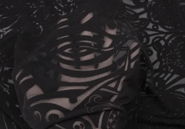 ジャンポールゴルチエ クラシックJean Paul GAULTIER CLASSIQUE オパール加工総柄シースルーレーヨンカットソー 黒48 K-120713_012