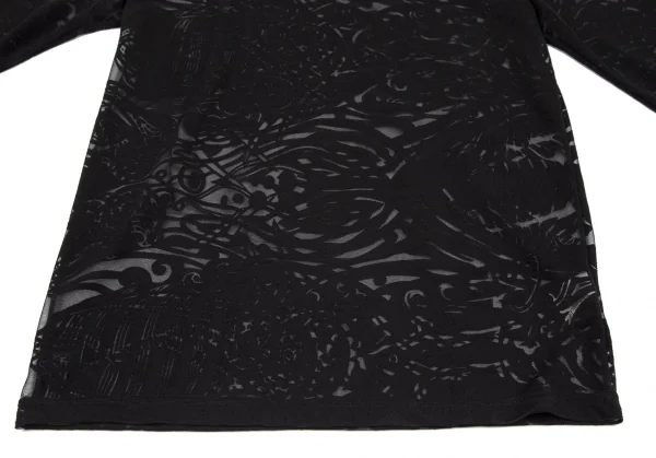 ジャンポールゴルチエ クラシックJean Paul GAULTIER CLASSIQUE オパール加工総柄シースルーレーヨンカットソー 黒48 K-120713_005
