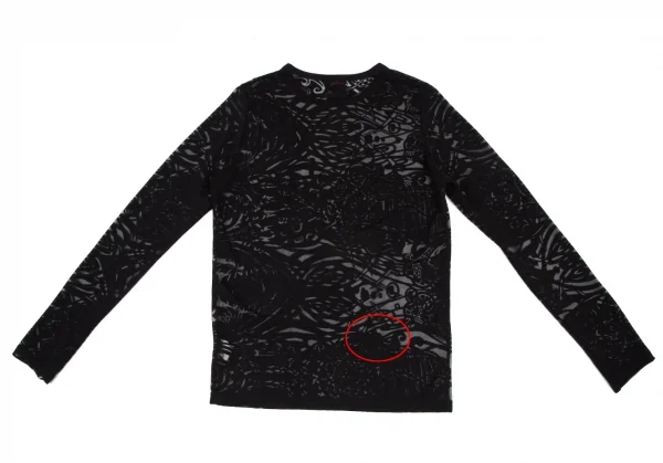 ジャンポールゴルチエ クラシックJean Paul GAULTIER CLASSIQUE オパール加工総柄シースルーレーヨンカットソー 黒48 K-120713_007