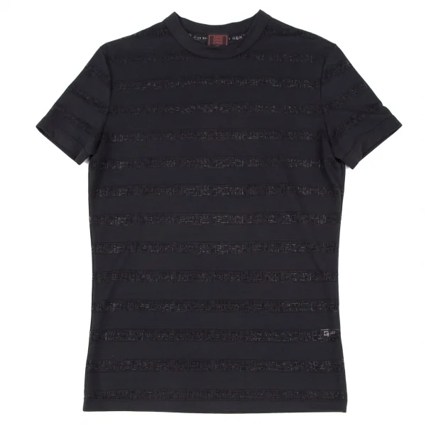 ジャンポールゴルチエ クラシックJean Paul GAULTIER CLASSIQUE 透かしロゴボーダーレーヨンTシャツ 濃紺48 K-120719_001