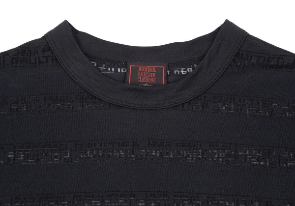ジャンポールゴルチエ クラシックJean Paul GAULTIER CLASSIQUE 透かしロゴボーダーレーヨンTシャツ 濃紺48 K-120719_002
