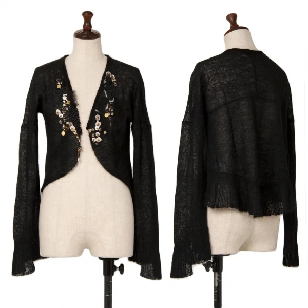 スナオクワハラsunaokuwahara モヘア混ボタン装飾ボタンレスカーディガン 黒M K-120760_001