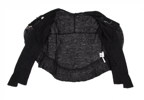 スナオクワハラsunaokuwahara モヘア混ボタン装飾ボタンレスカーディガン 黒M K-120760_010