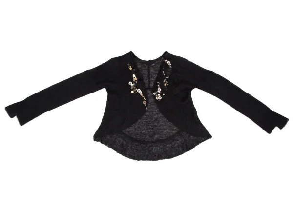 スナオクワハラsunaokuwahara モヘア混ボタン装飾ボタンレスカーディガン 黒M K-120760_002