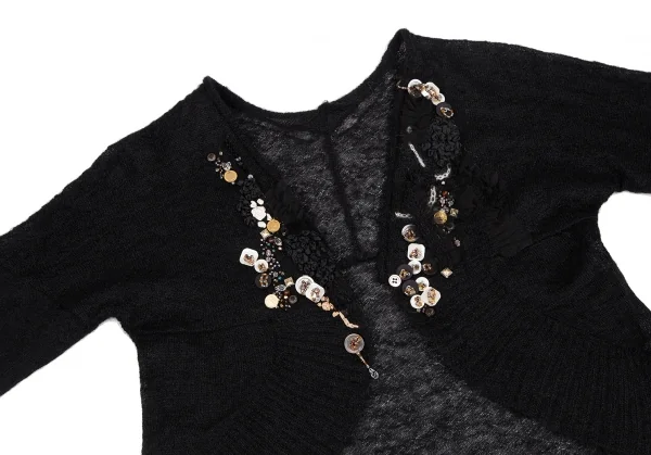 スナオクワハラsunaokuwahara モヘア混ボタン装飾ボタンレスカーディガン 黒M K-120760_003