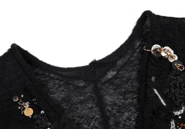スナオクワハラsunaokuwahara モヘア混ボタン装飾ボタンレスカーディガン 黒M K-120760_004