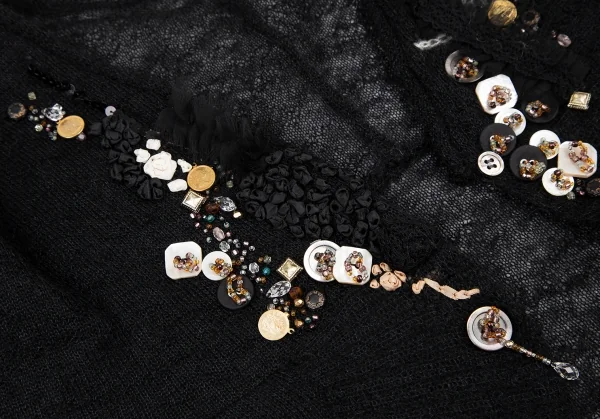 スナオクワハラsunaokuwahara モヘア混ボタン装飾ボタンレスカーディガン 黒M K-120760_005