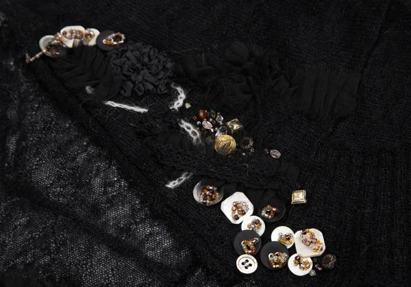 スナオクワハラsunaokuwahara モヘア混ボタン装飾ボタンレスカーディガン 黒M K-120760_006