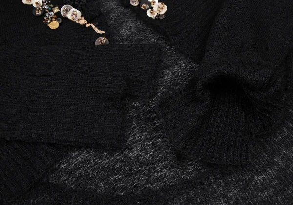 スナオクワハラsunaokuwahara モヘア混ボタン装飾ボタンレスカーディガン 黒M K-120760_008