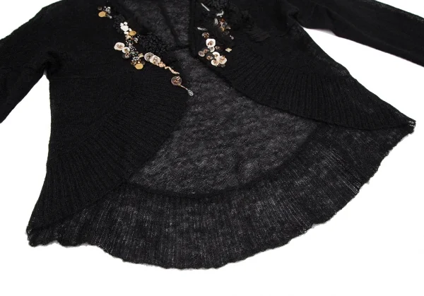 スナオクワハラsunaokuwahara モヘア混ボタン装飾ボタンレスカーディガン 黒M K-120760_009