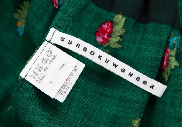 スナオクワハラsunaokuwahara ウールフラワープリント切替デザイン長袖シャツ 緑他M K-120767_014