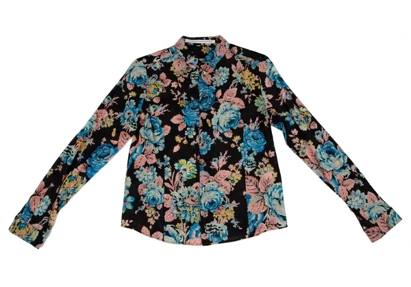 スナオクワハラsunaokuwahara レースフロント切替コットンボタニカルプリント長袖シャツ 黒マルチM K-120769_002