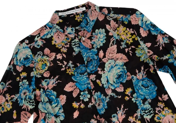 スナオクワハラsunaokuwahara レースフロント切替コットンボタニカルプリント長袖シャツ 黒マルチM K-120769_003