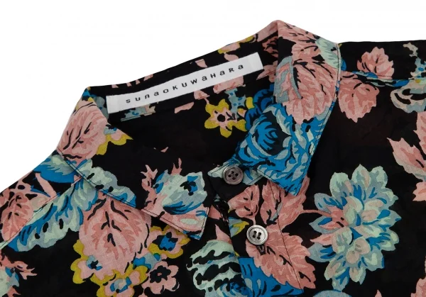 スナオクワハラsunaokuwahara レースフロント切替コットンボタニカルプリント長袖シャツ 黒マルチM K-120769_004