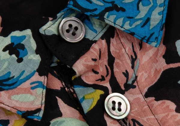 スナオクワハラsunaokuwahara レースフロント切替コットンボタニカルプリント長袖シャツ 黒マルチM K-120769_005