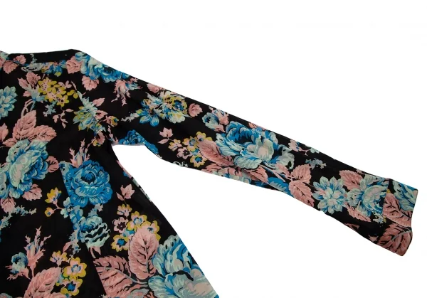 スナオクワハラsunaokuwahara レースフロント切替コットンボタニカルプリント長袖シャツ 黒マルチM K-120769_006