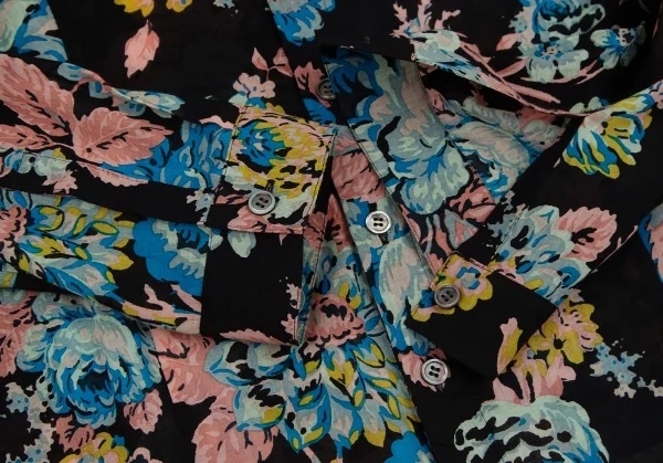 スナオクワハラsunaokuwahara レースフロント切替コットンボタニカルプリント長袖シャツ 黒マルチM K-120769_007