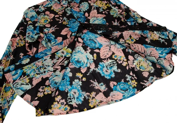 スナオクワハラsunaokuwahara レースフロント切替コットンボタニカルプリント長袖シャツ 黒マルチM K-120769_009