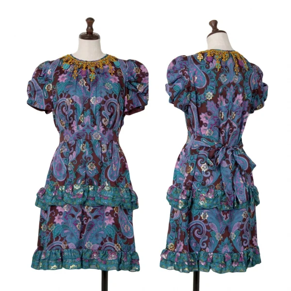 アナスイANNA SUI レース装飾ネックペイズリー柄ワンピース 水色他4 K-120772_001