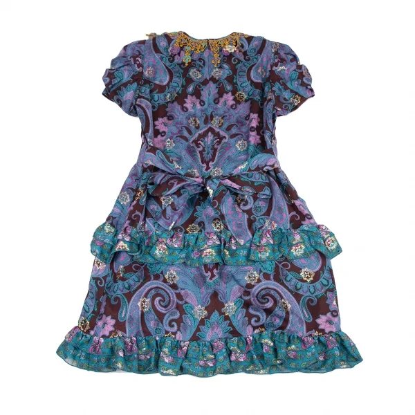 アナスイANNA SUI レース装飾ネックペイズリー柄ワンピース 水色他4 K-120772_011