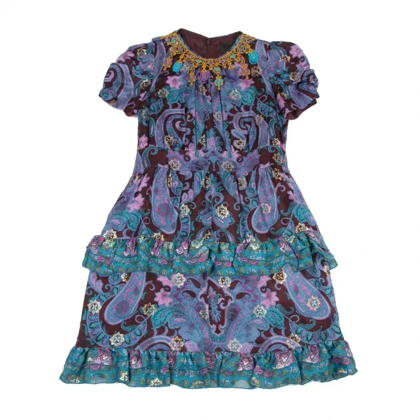 アナスイANNA SUI レース装飾ネックペイズリー柄ワンピース 水色他4 K-120772_002