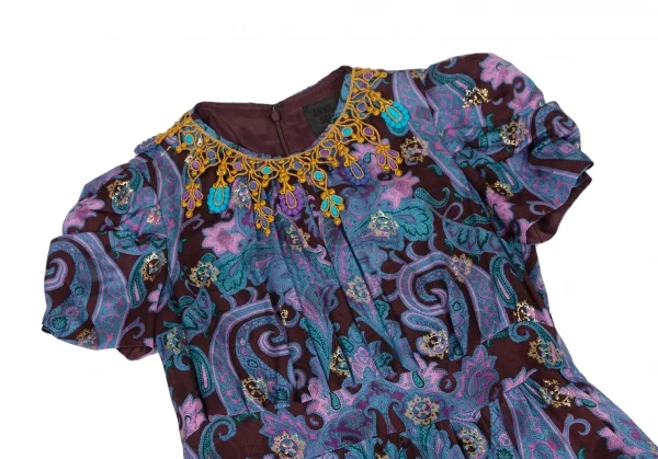 アナスイANNA SUI レース装飾ネックペイズリー柄ワンピース 水色他4 K-120772_003