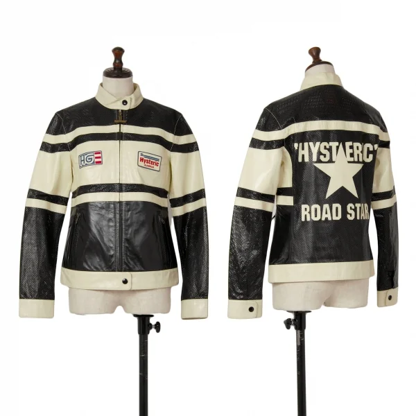 ヒステリックスHysterics ROAD SATR パンチング切替バイカージャケット クリーム黒FREE K-120773_001
