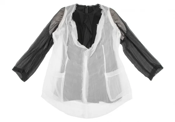 コムデギャルソンCOMME des GARCONSバイカラーシースルーレイヤードトップス 黒白M K-120858_002