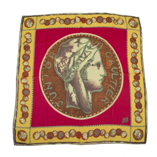 ジュニアゴルチエJUNIOR GAULTIER ポリメダルプリントスカーフ 黄ピンク他F K-120885_001