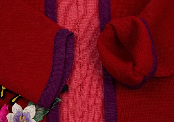 ケイタマルヤマKEITA MARUYAMA 刺繍パッチデザインニットノーカラージャケット 赤1 K-120895_006