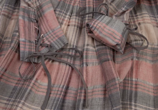 ケイタマルヤマKEITA MARUYAMA チェックギャザースリーブプルオーバーシャツワンピース ベージュピンク1 K-120896_011