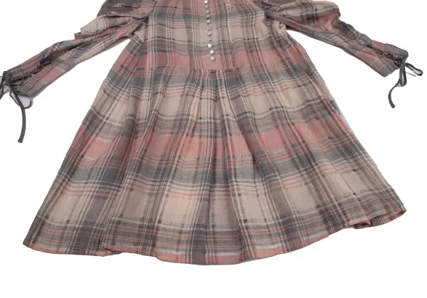 ケイタマルヤマKEITA MARUYAMA チェックギャザースリーブプルオーバーシャツワンピース ベージュピンク1 K-120896_012