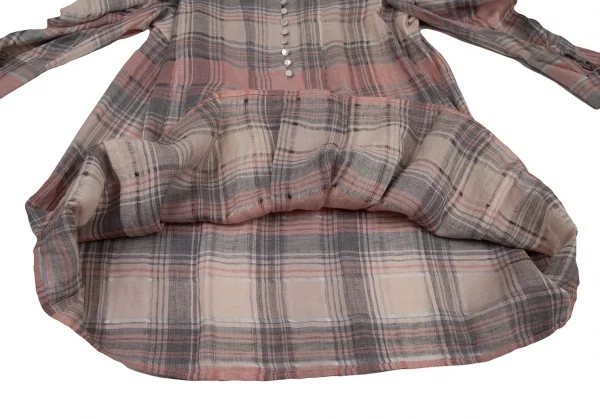 ケイタマルヤマKEITA MARUYAMA チェックギャザースリーブプルオーバーシャツワンピース ベージュピンク1 K-120896_013