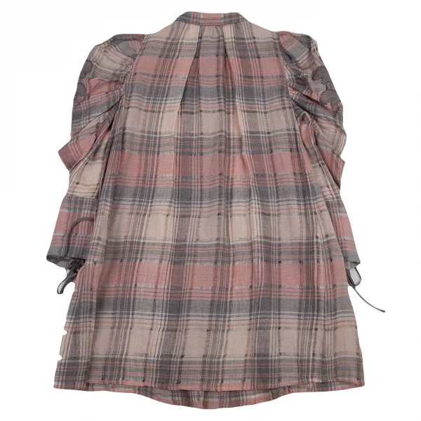 ケイタマルヤマKEITA MARUYAMA チェックギャザースリーブプルオーバーシャツワンピース ベージュピンク1 K-120896_014