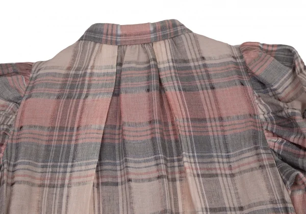 ケイタマルヤマKEITA MARUYAMA チェックギャザースリーブプルオーバーシャツワンピース ベージュピンク1 K-120896_015