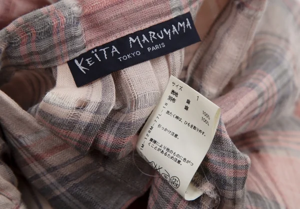 ケイタマルヤマKEITA MARUYAMA チェックギャザースリーブプルオーバーシャツワンピース ベージュピンク1 K-120896_019