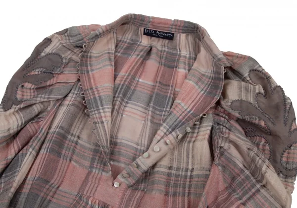 ケイタマルヤマKEITA MARUYAMA チェックギャザースリーブプルオーバーシャツワンピース ベージュピンク1 K-120896_006