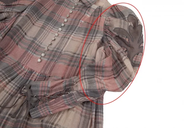 ケイタマルヤマKEITA MARUYAMA チェックギャザースリーブプルオーバーシャツワンピース ベージュピンク1 K-120896_008