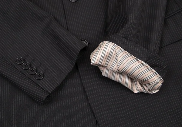 バーバリー ブラックレーベルBURBERRY BLACK LABEL ウールピンストライプセットアップスーツ 黒42L K-121191_005