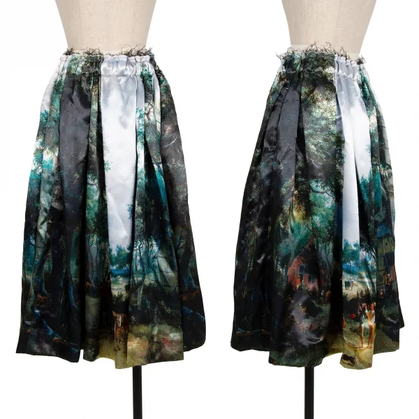 コムデギャルソンCOMME des GARCON ウエスト断ち切り風景プリントスカート 水色緑XS K-121241_001