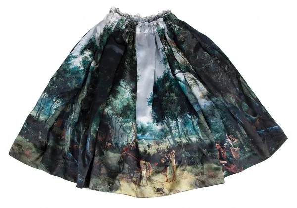 コムデギャルソンCOMME des GARCON ウエスト断ち切り風景プリントスカート 水色緑XS K-121241_002