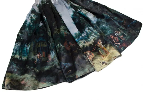 コムデギャルソンCOMME des GARCON ウエスト断ち切り風景プリントスカート 水色緑XS K-121241_007