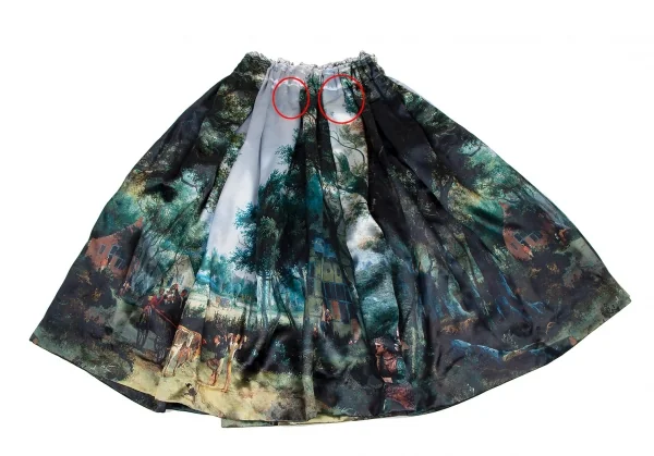 コムデギャルソンCOMME des GARCON ウエスト断ち切り風景プリントスカート 水色緑XS K-121241_009