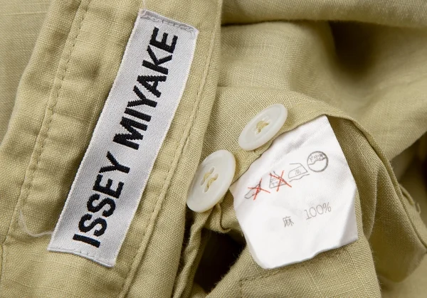 イッセイミヤケISSEY MIYAKEリネンロングジャケット 黄緑M K-121292_020