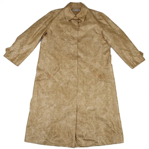 イッセイミヤケISSEY MIYAKE ポリ総柄プリントコート ベージュL K-121685_002