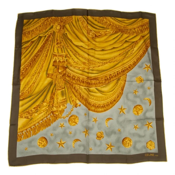 セリーヌCELINE プリントシルクスカーフ オレンジ他 K-121689_001