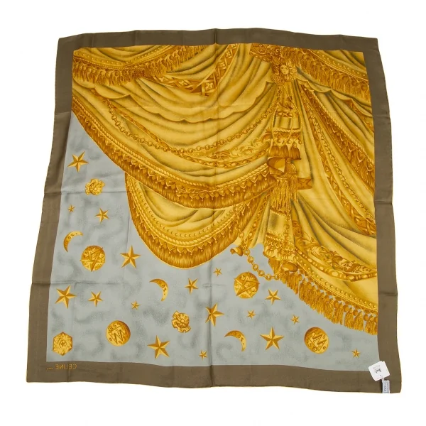 セリーヌCELINE プリントシルクスカーフ オレンジ他 K-121689_004